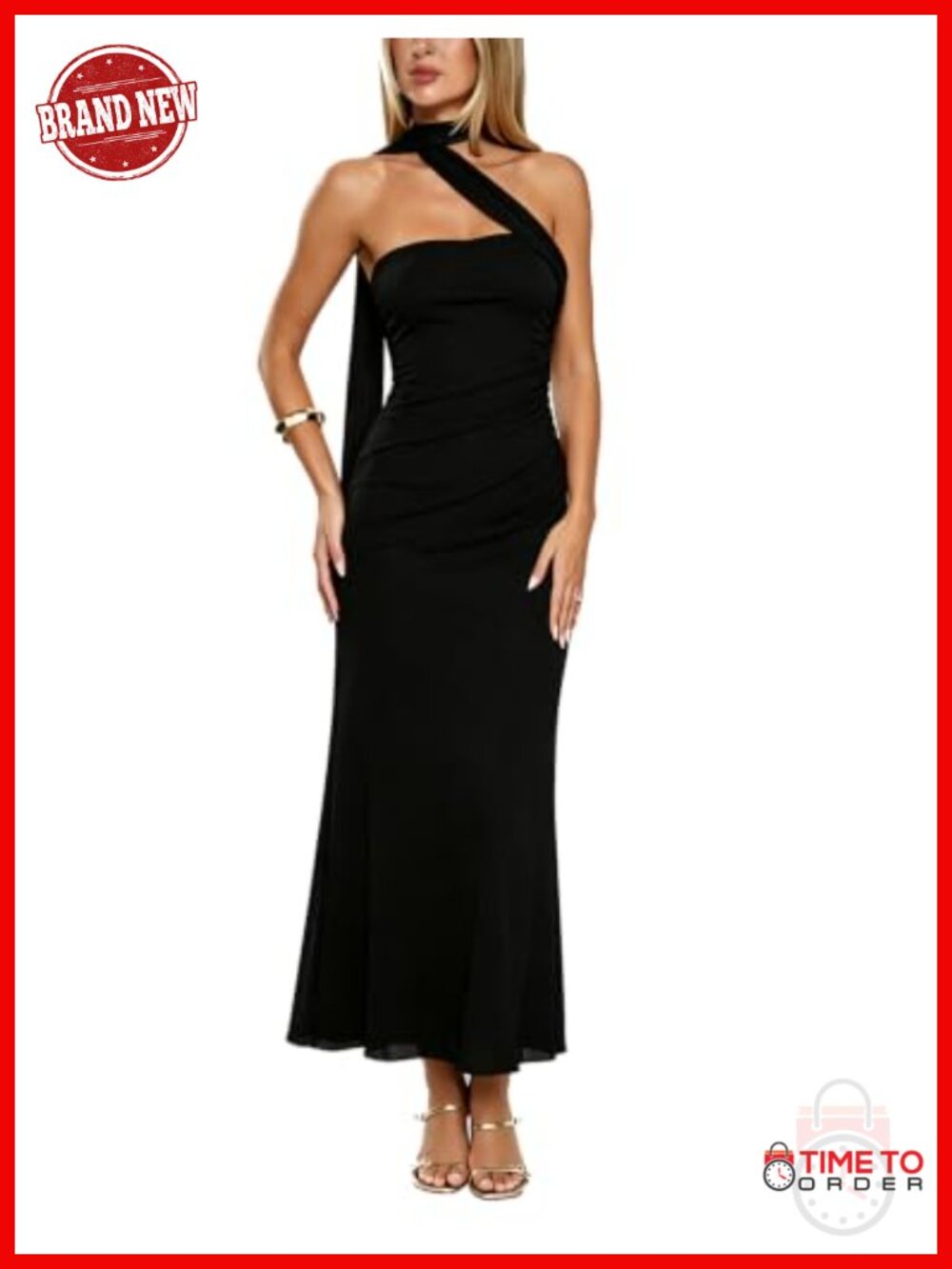 Strapless Formal Maxi Dress Ruched Bodycon with Scarf Sash